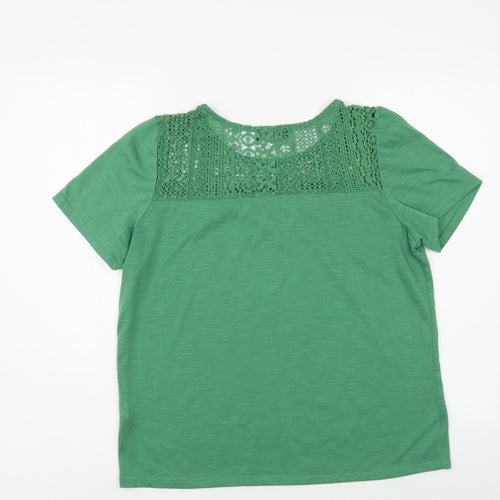 Klass Womens Green Polyester Basic Blouse Size L Boat Neck - Lace Detail