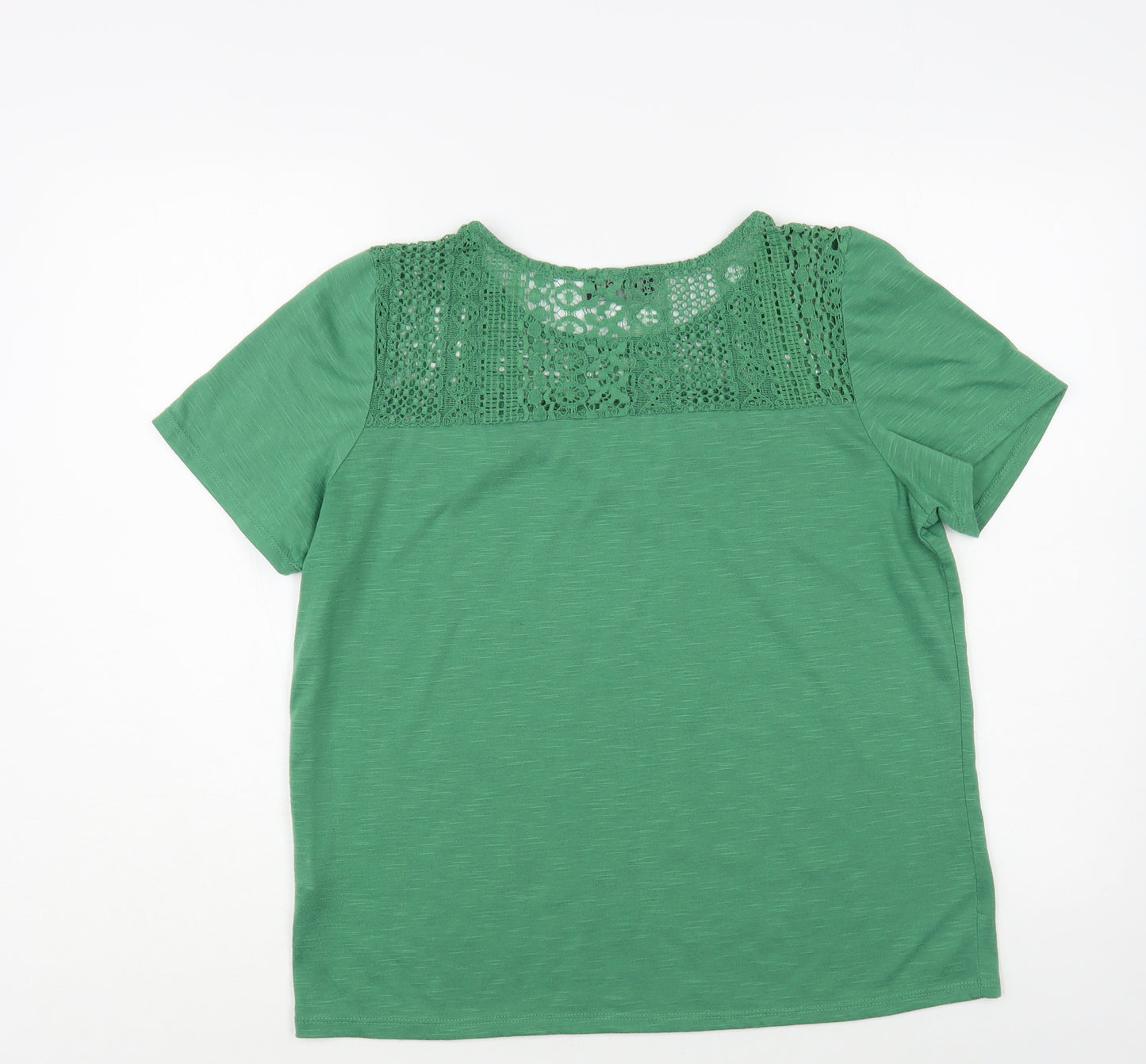 Klass Womens Green Polyester Basic Blouse Size L Boat Neck - Lace Detail