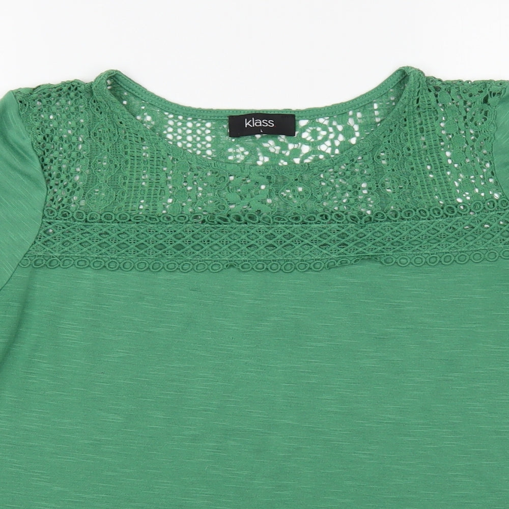 Klass Womens Green Polyester Basic Blouse Size L Boat Neck - Lace Detail