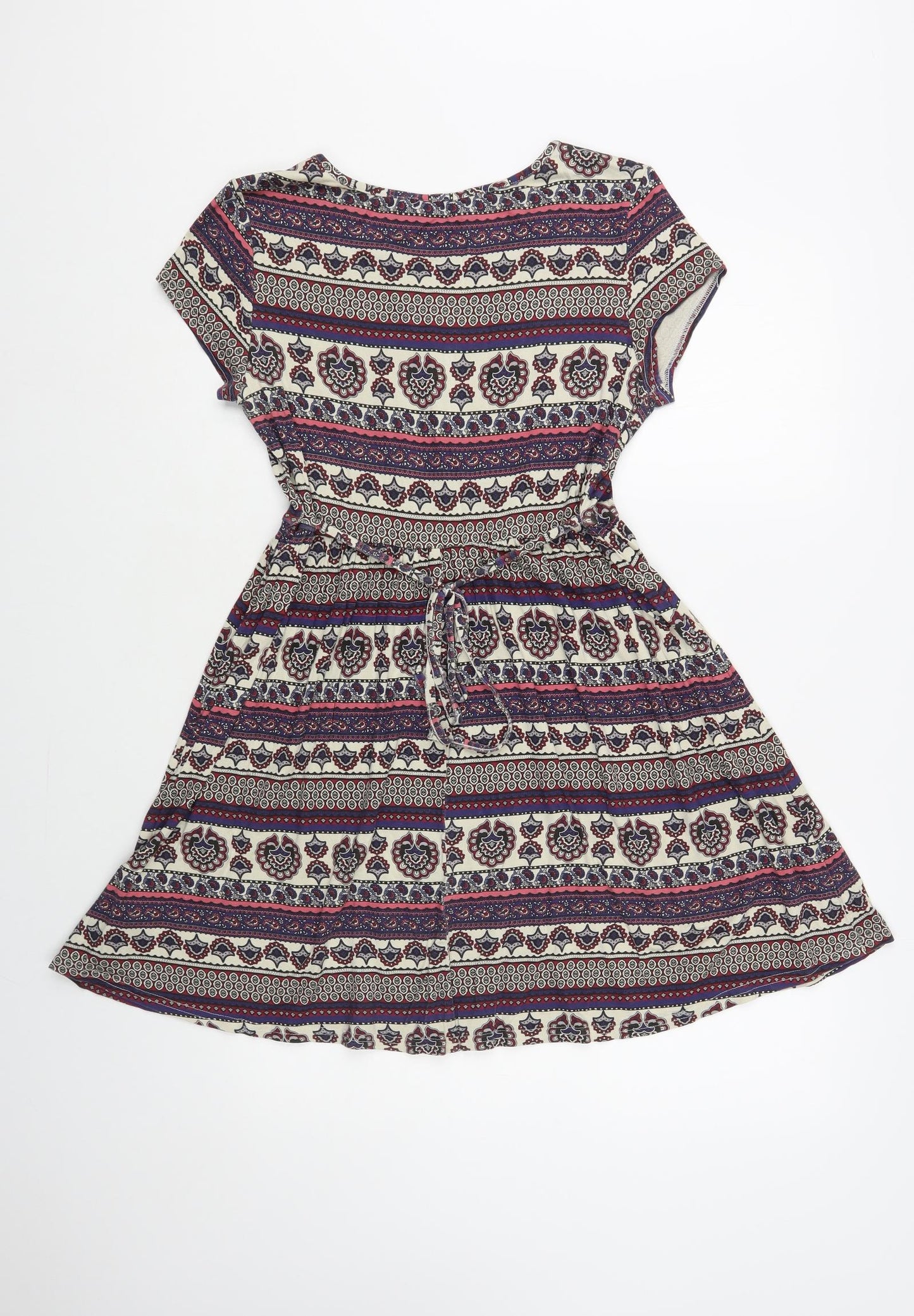 New Look Womens Multicoloured Paisley Viscose Skater Dress Size 14 Round Neck Pullover