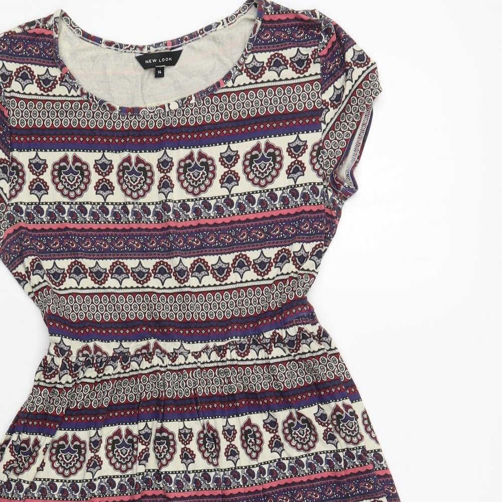 New Look Womens Multicoloured Paisley Viscose Skater Dress Size 14 Round Neck Pullover