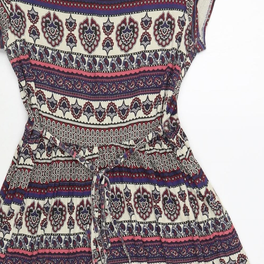 New Look Womens Multicoloured Paisley Viscose Skater Dress Size 14 Round Neck Pullover