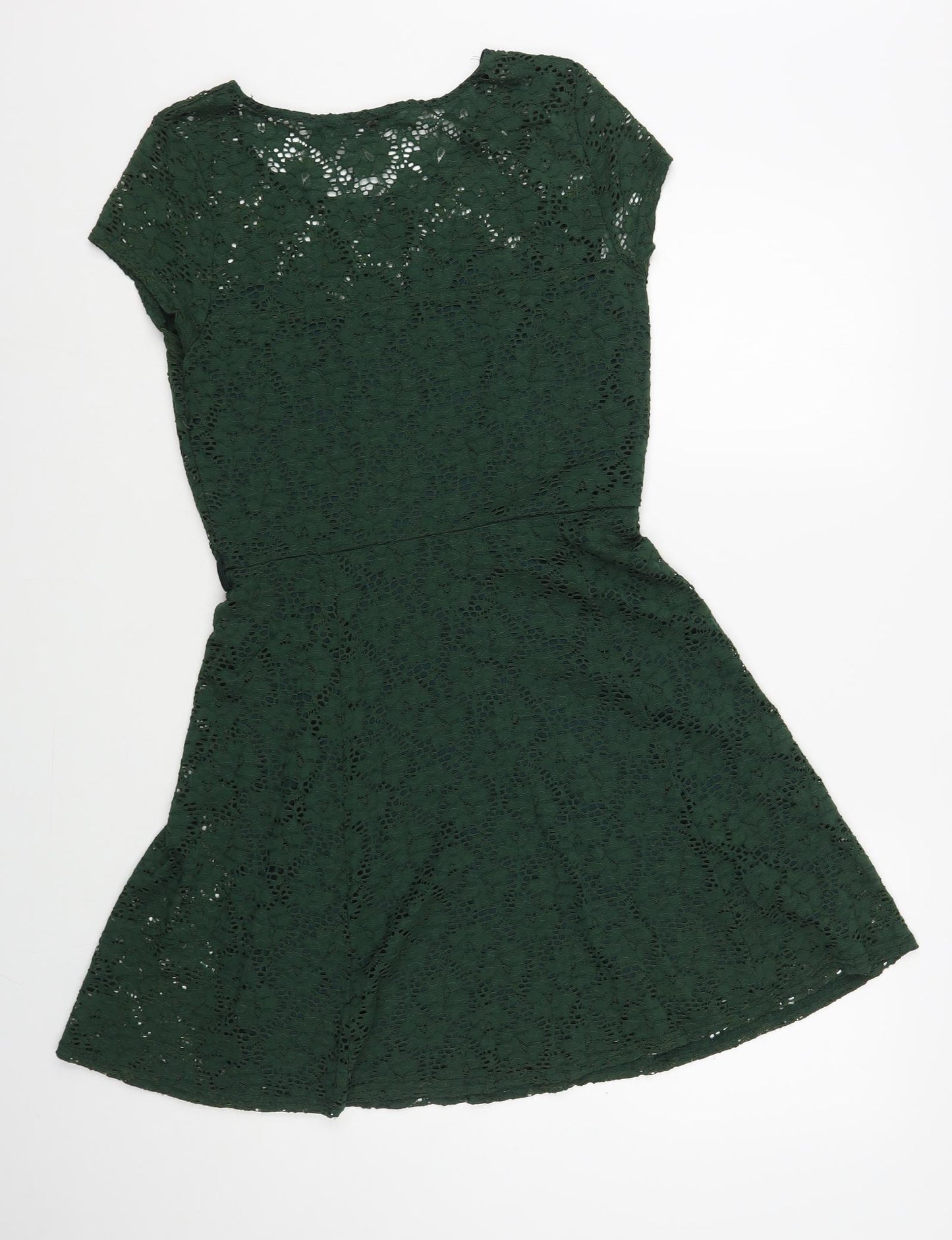 New Look Womens Green Floral Polyamide Fit & Flare Size 14 Round Neck Pullover