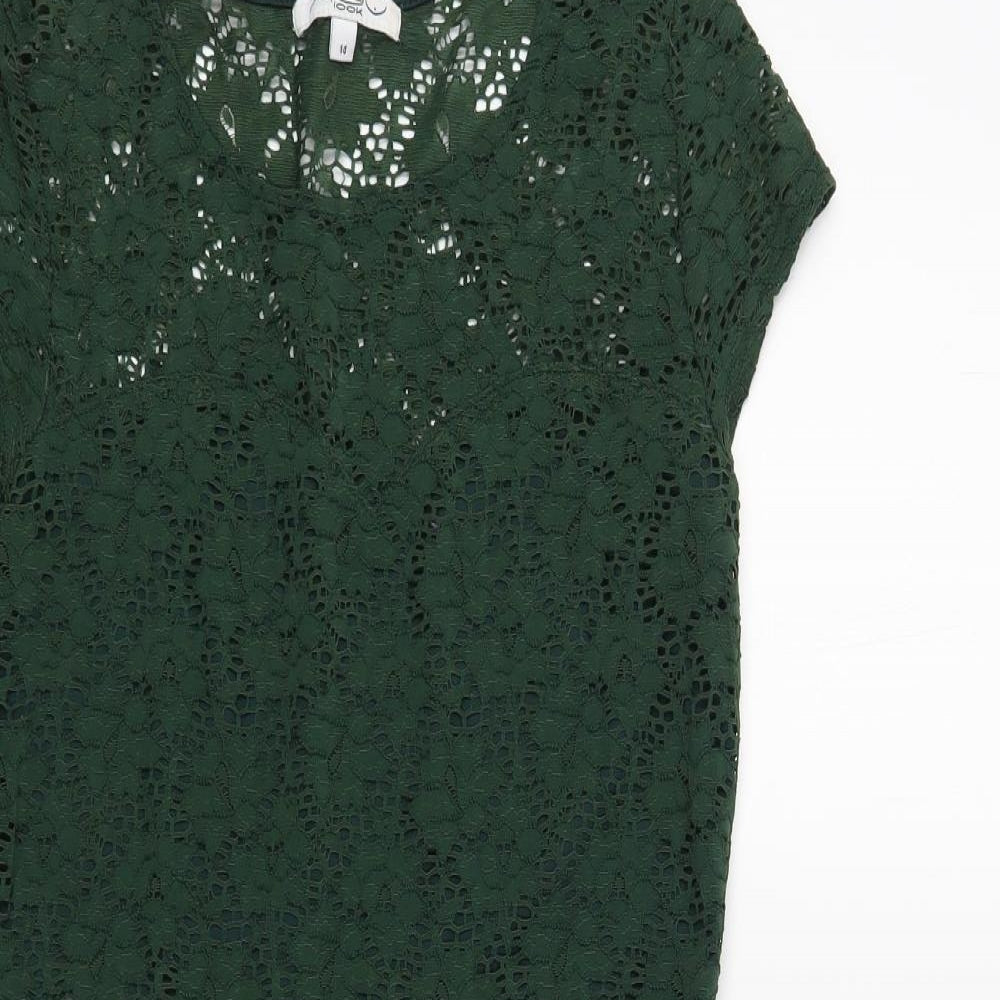 New Look Womens Green Floral Polyamide Fit & Flare Size 14 Round Neck Pullover