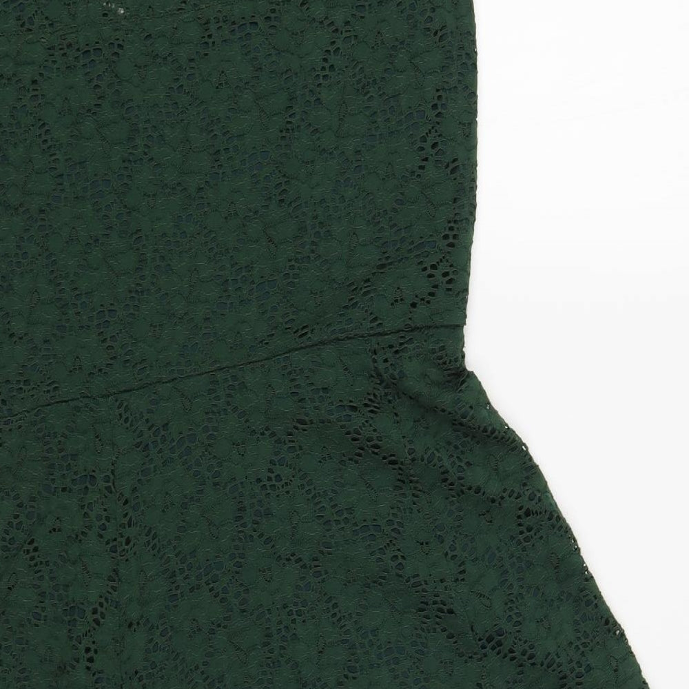 New Look Womens Green Floral Polyamide Fit & Flare Size 14 Round Neck Pullover