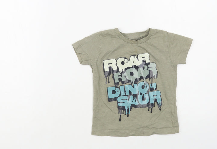 NEXT Baby Green Cotton Pullover T-Shirt Size 6-9 Months Crew Neck Pullover - Dinosaur