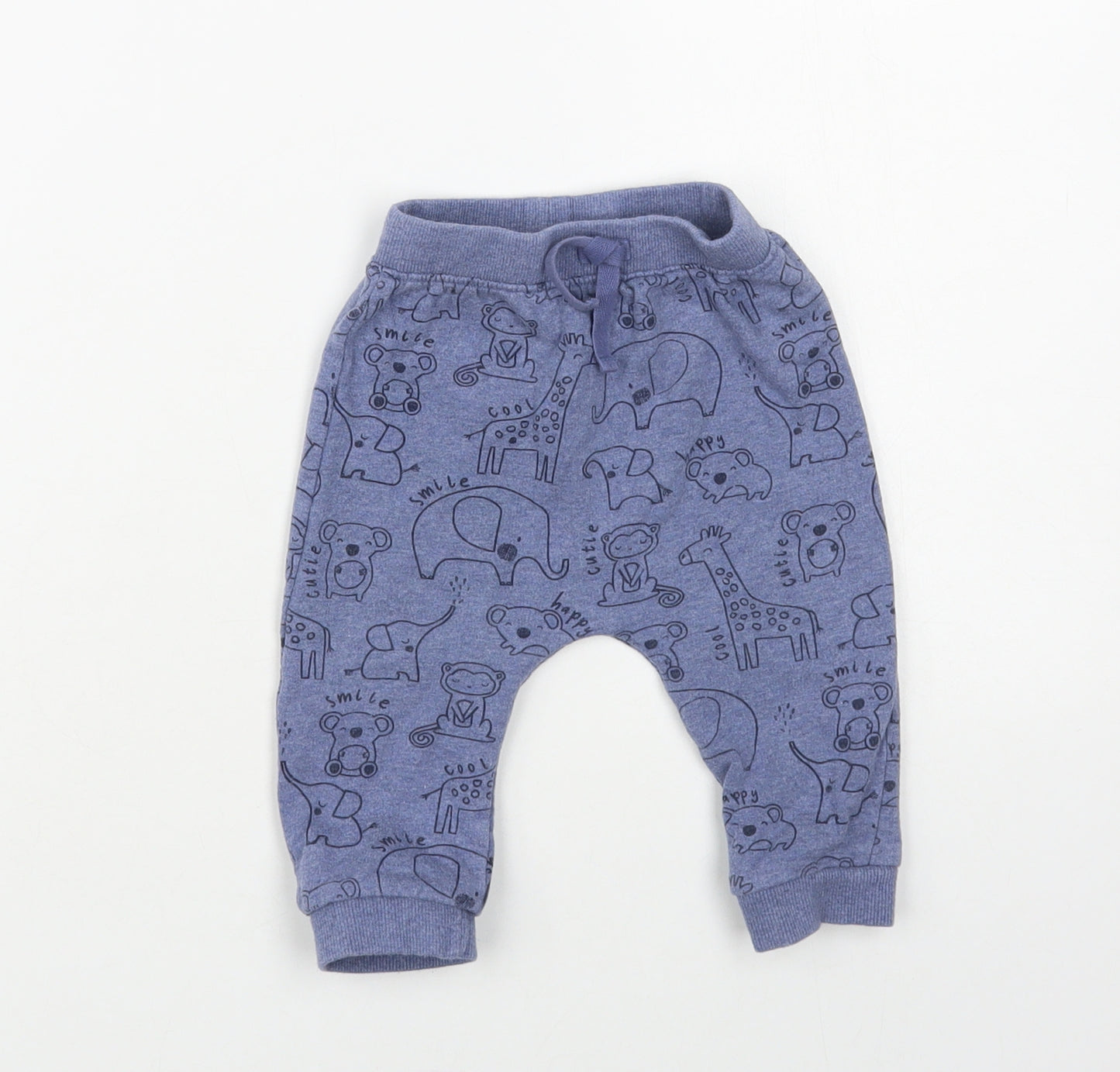 George Baby Blue Geometric Cotton Jogger Trousers Size 6-9 Months Drawstring - Cute Animals Print