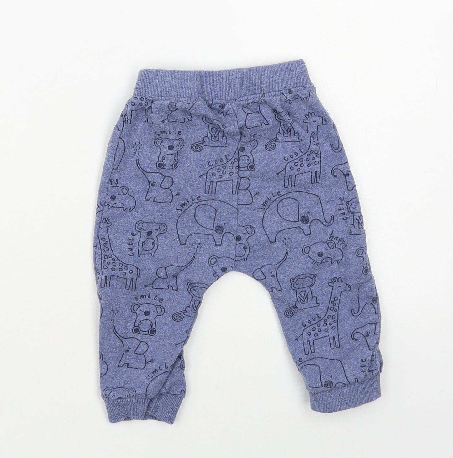 George Baby Blue Geometric Cotton Jogger Trousers Size 6-9 Months Drawstring - Cute Animals Print