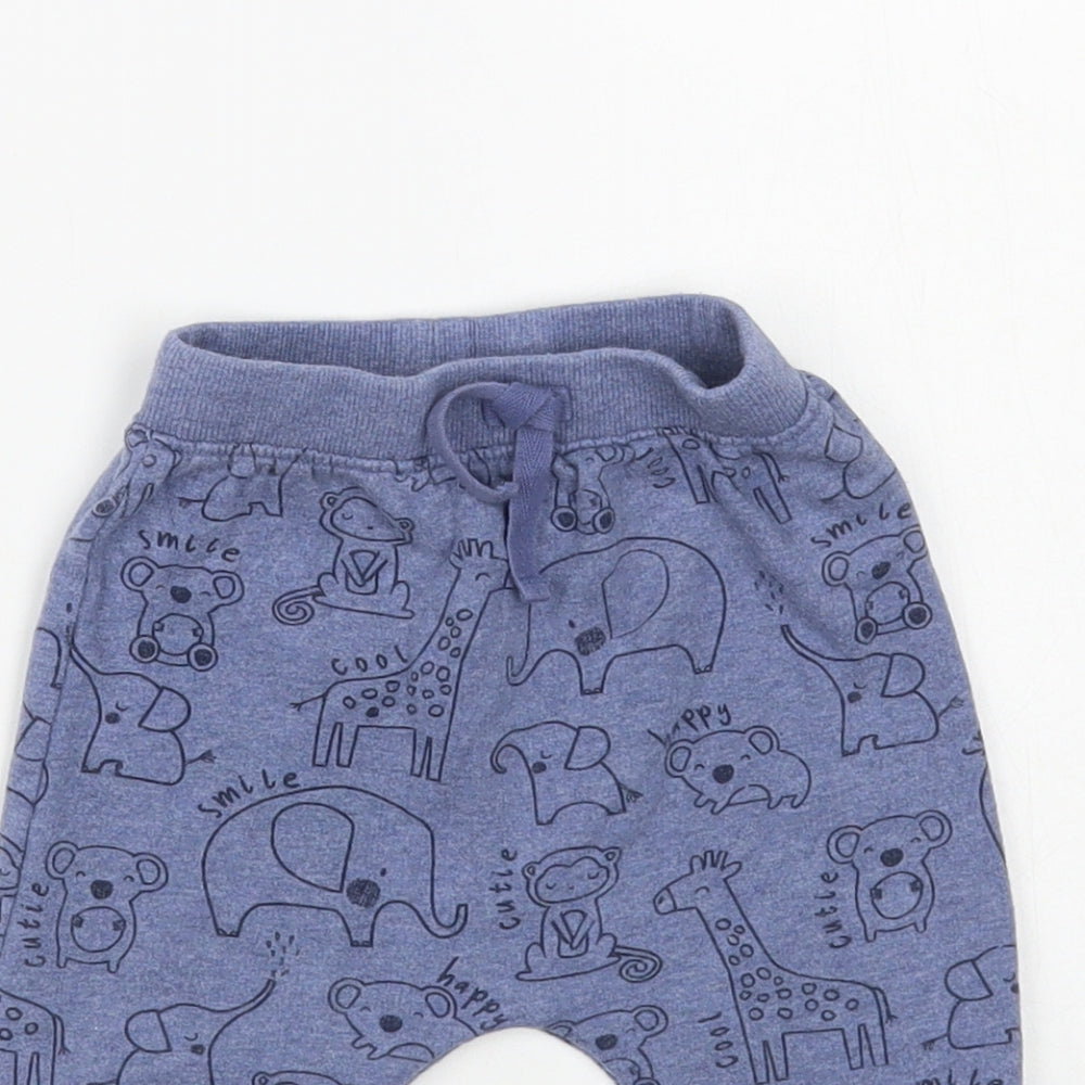 George Baby Blue Geometric Cotton Jogger Trousers Size 6-9 Months Drawstring - Cute Animals Print