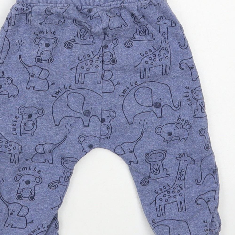 George Baby Blue Geometric Cotton Jogger Trousers Size 6-9 Months Drawstring - Cute Animals Print