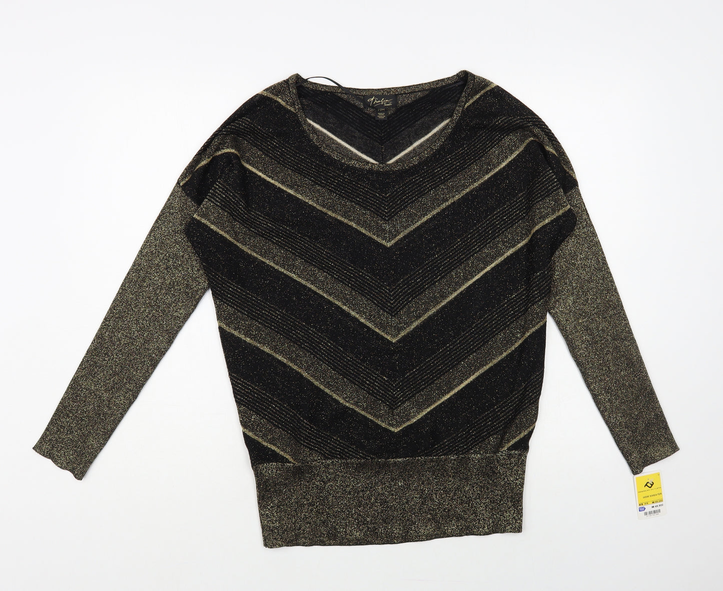 Thalia Sodi Womens Black Scoop Neck Striped Viscose Pullover Jumper Size M