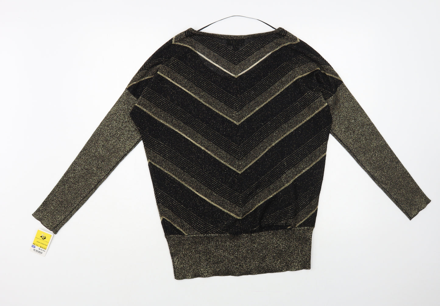 Thalia Sodi Womens Black Scoop Neck Striped Viscose Pullover Jumper Size M