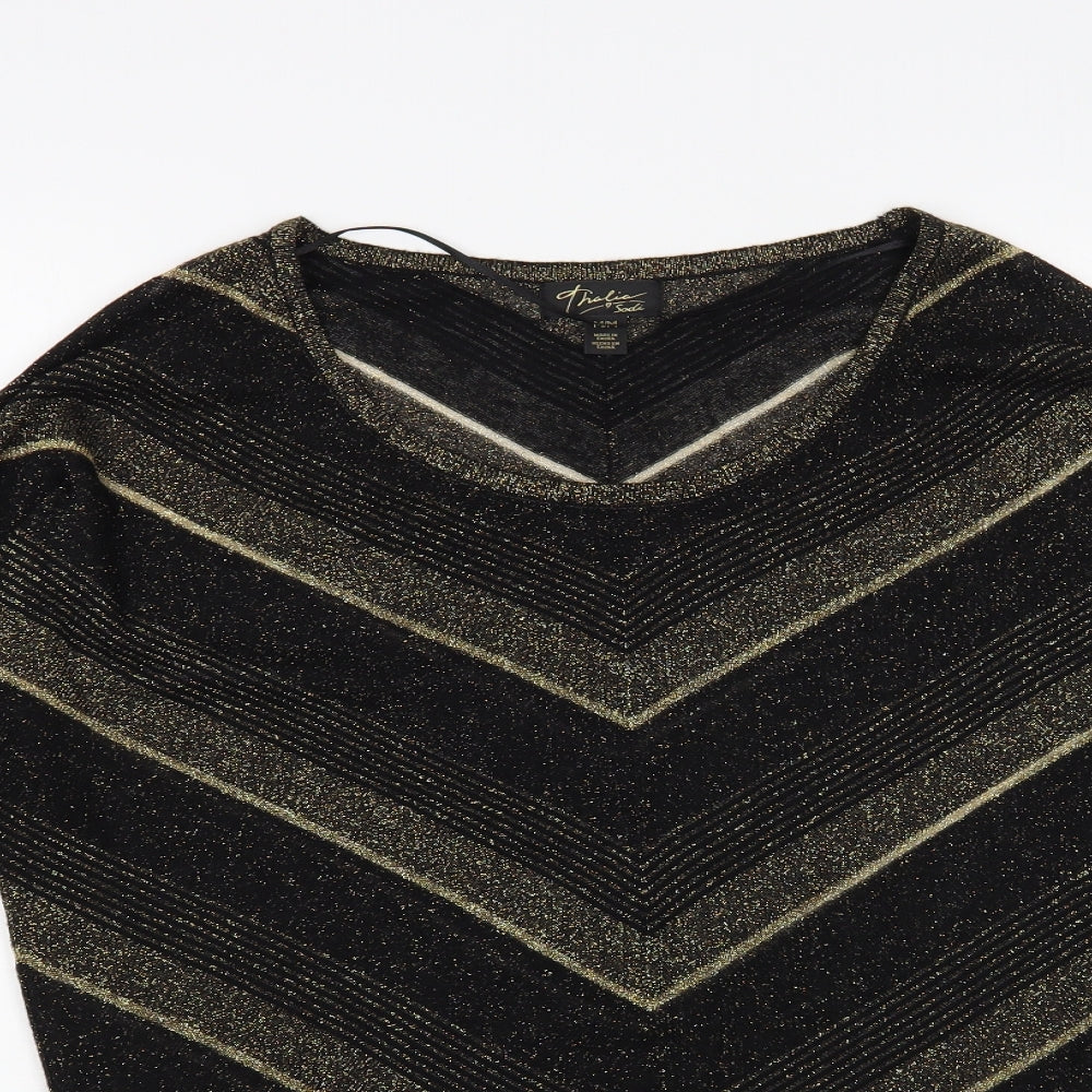 Thalia Sodi Womens Black Scoop Neck Striped Viscose Pullover Jumper Size M
