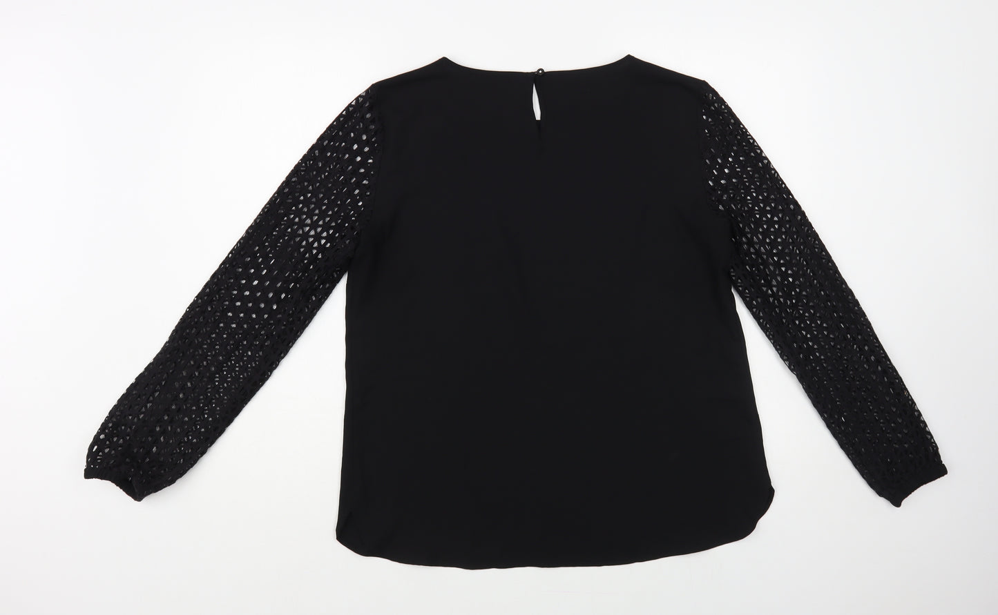 Nine West Womens Black Polyester Basic Blouse Size M Boat Neck - Sheer Sleeves