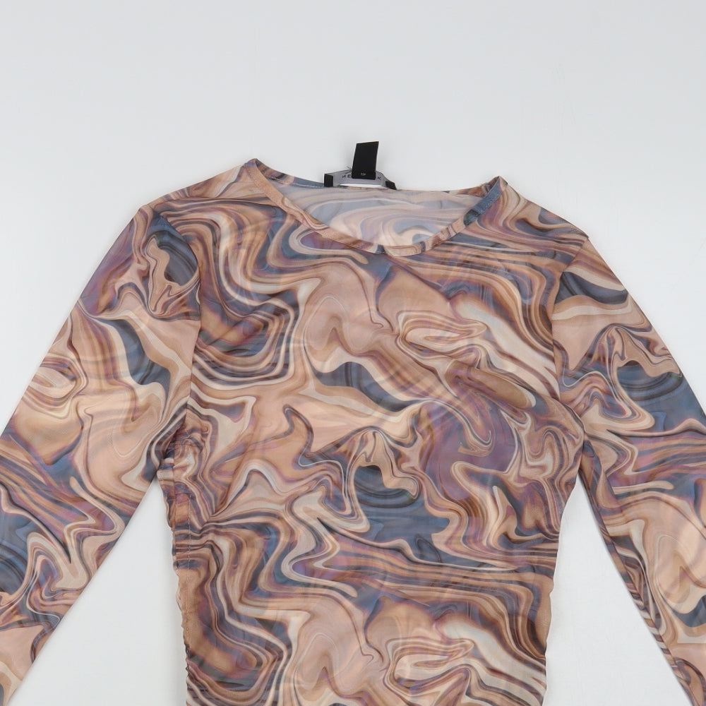 New Look Womens Multicoloured Geometric Polyester Basic Blouse Size 10 Crew Neck - Ruched