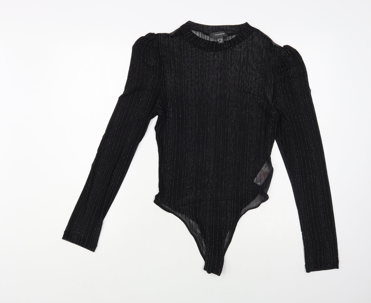 Primark Womens Black Striped Polyamide Bodysuit One-Piece Size 10 Snap