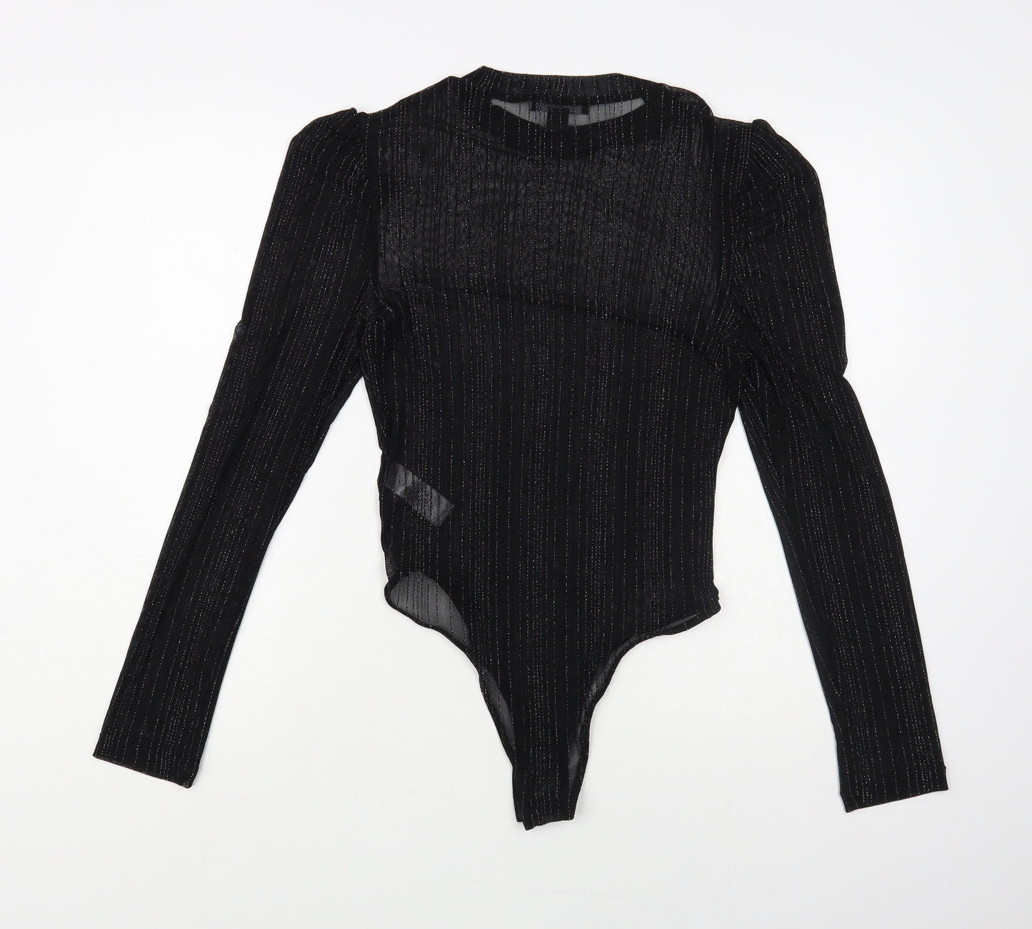 Primark Womens Black Striped Polyamide Bodysuit One-Piece Size 10 Snap