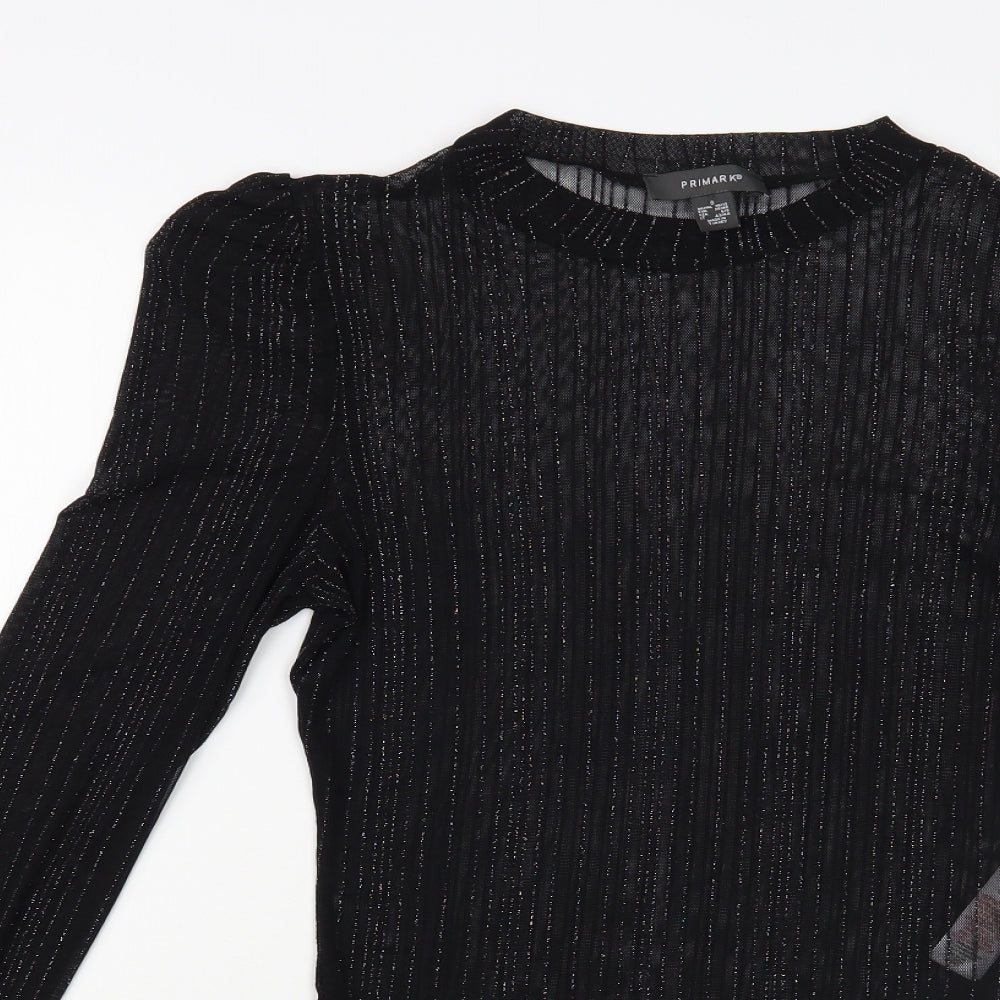 Primark Womens Black Striped Polyamide Bodysuit One-Piece Size 10 Snap