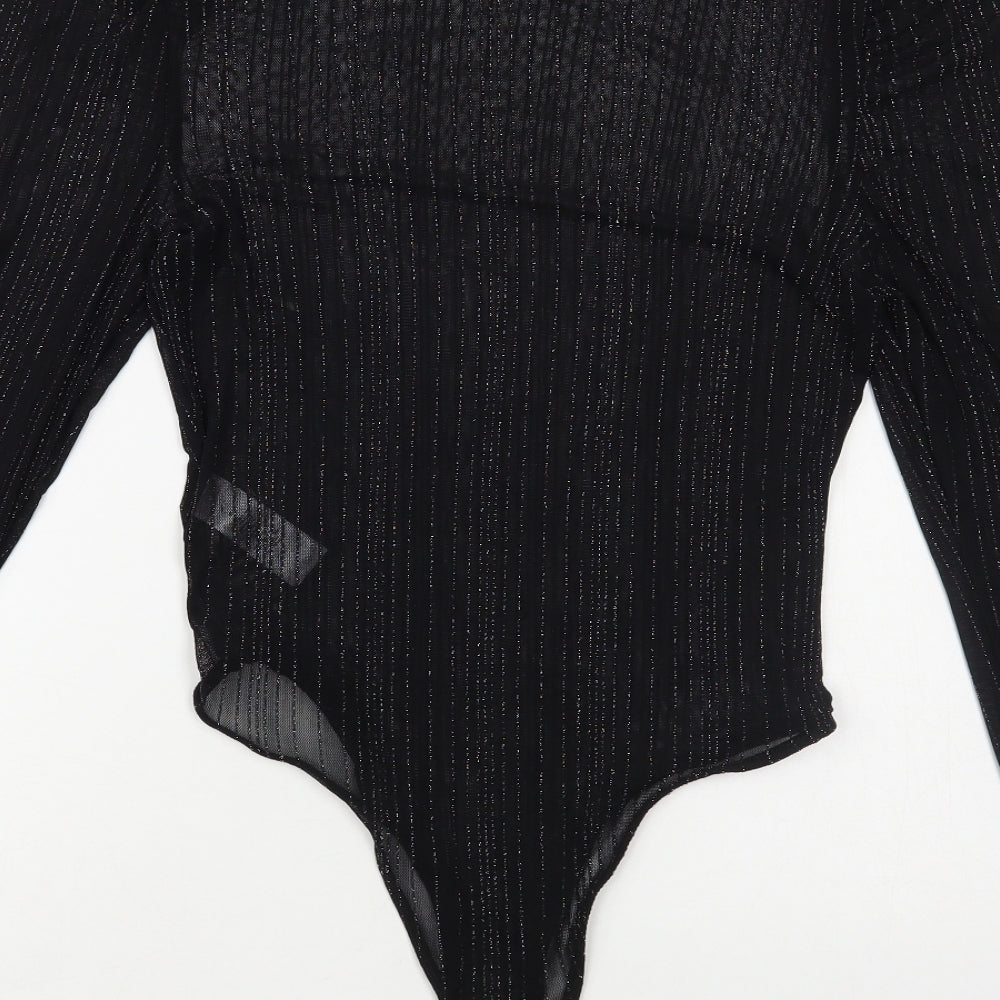 Primark Womens Black Striped Polyamide Bodysuit One-Piece Size 10 Snap