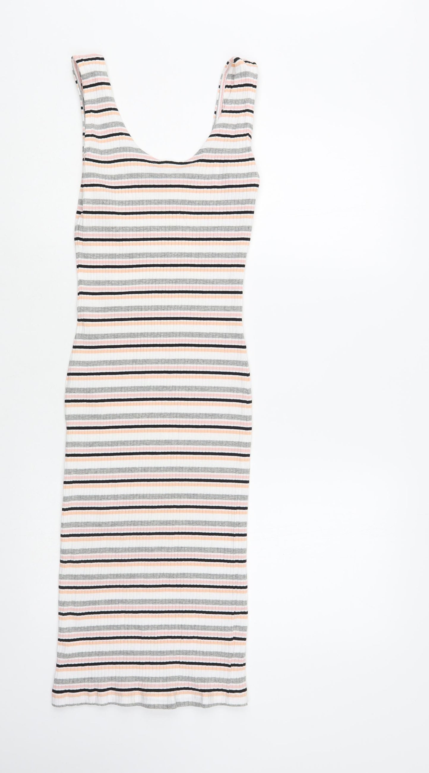 Primark Womens Multicoloured Striped Cotton Tank Dress Size 14 Scoop Neck Pullover