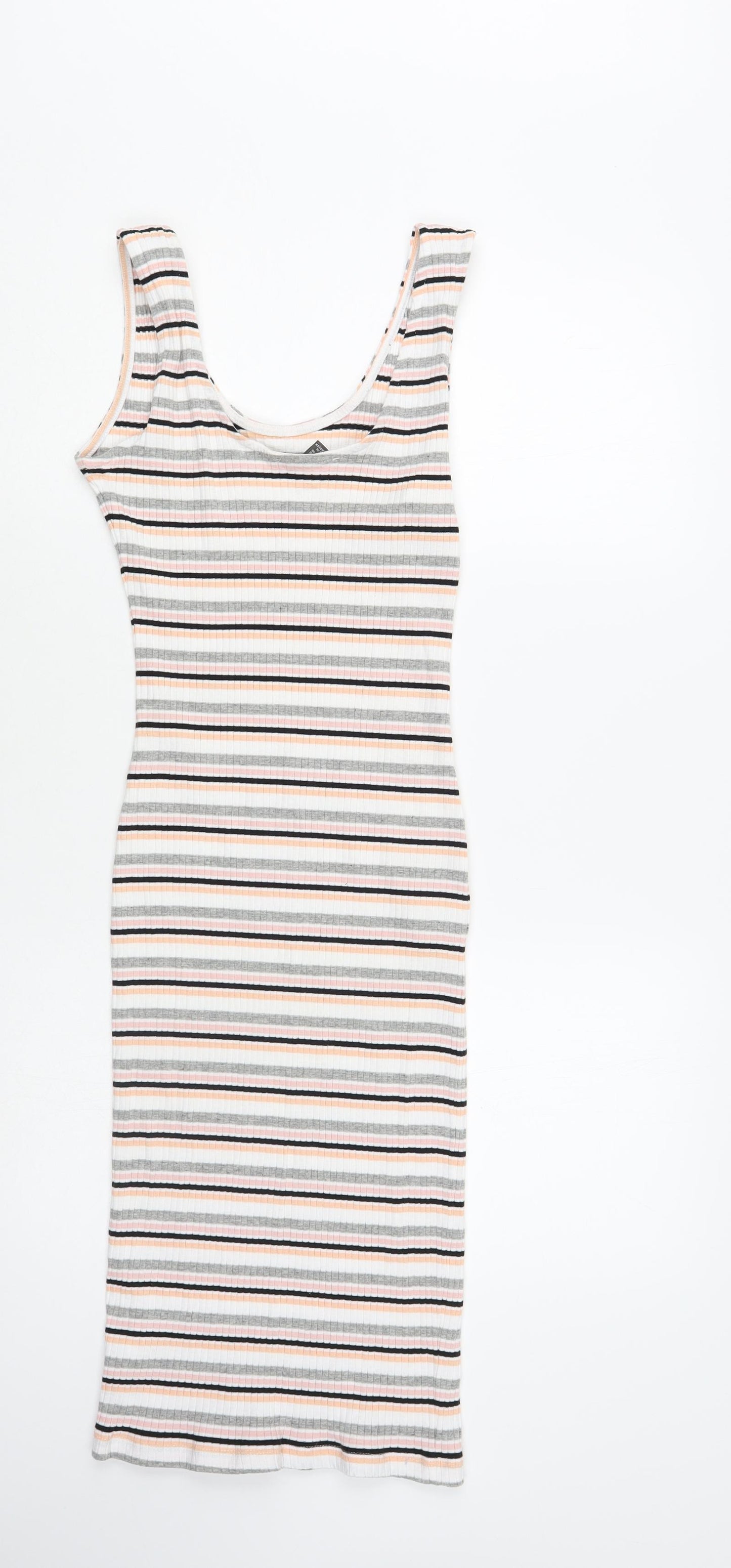 Primark Womens Multicoloured Striped Cotton Tank Dress Size 14 Scoop Neck Pullover