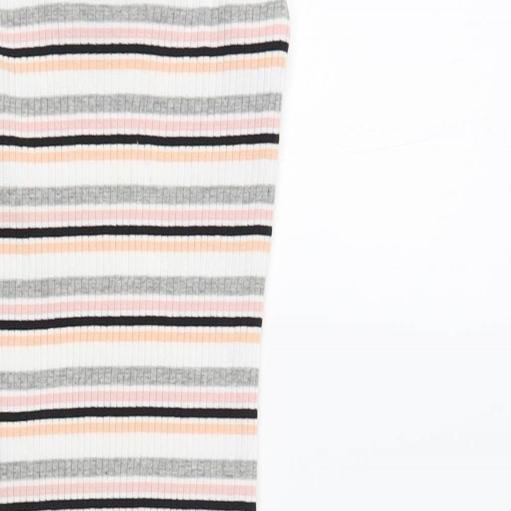 Primark Womens Multicoloured Striped Cotton Tank Dress Size 14 Scoop Neck Pullover
