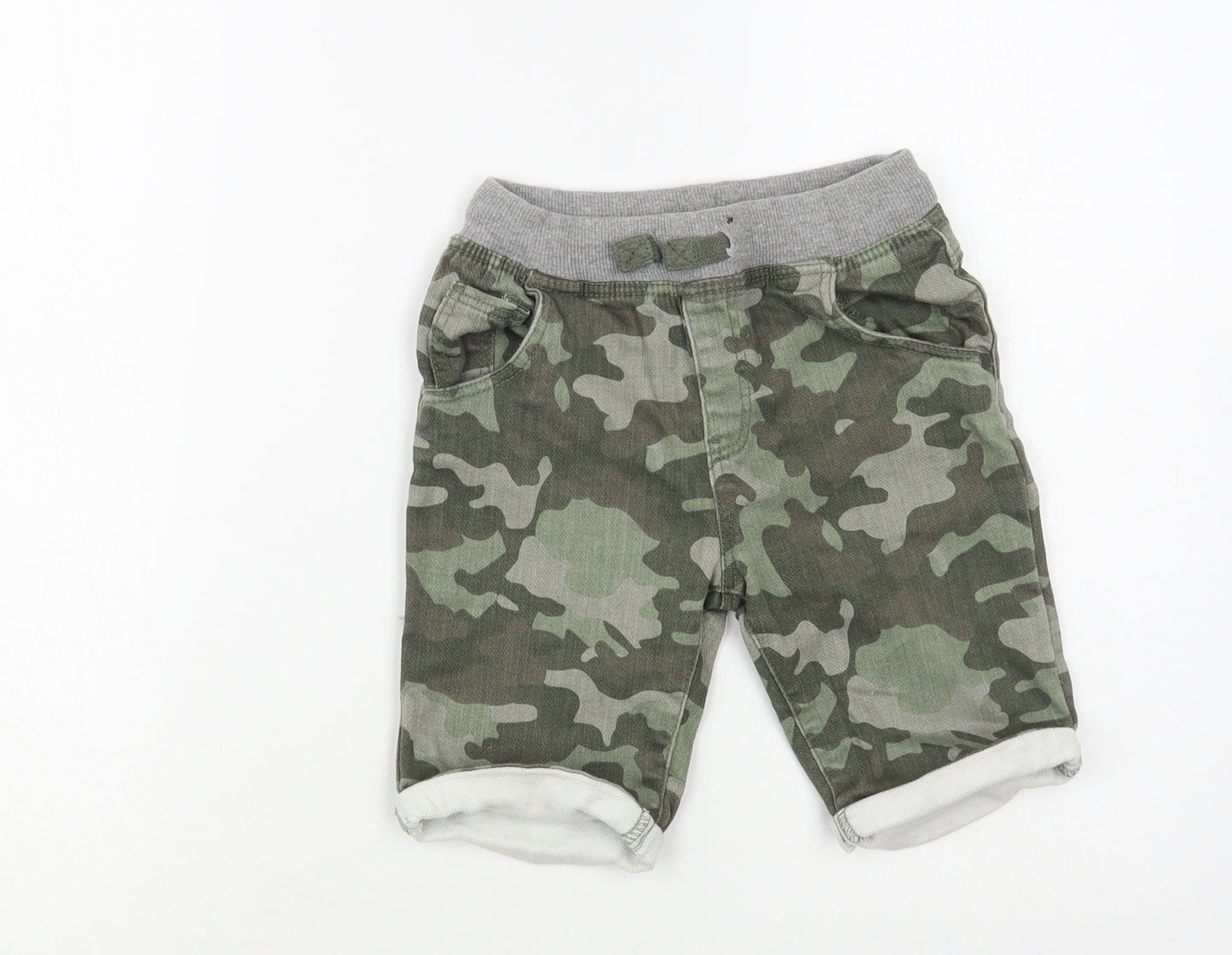 Matalan Boys Green Camouflage Cotton Cargo Shorts Size 4-5 Years Regular Drawstring