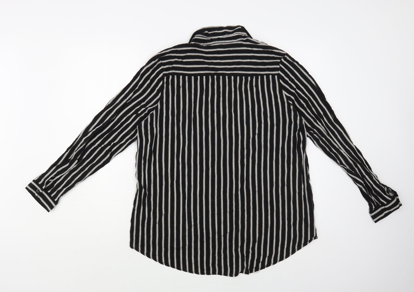 New Look Womens Black Striped Viscose Basic Button-Up Size 16 Collared