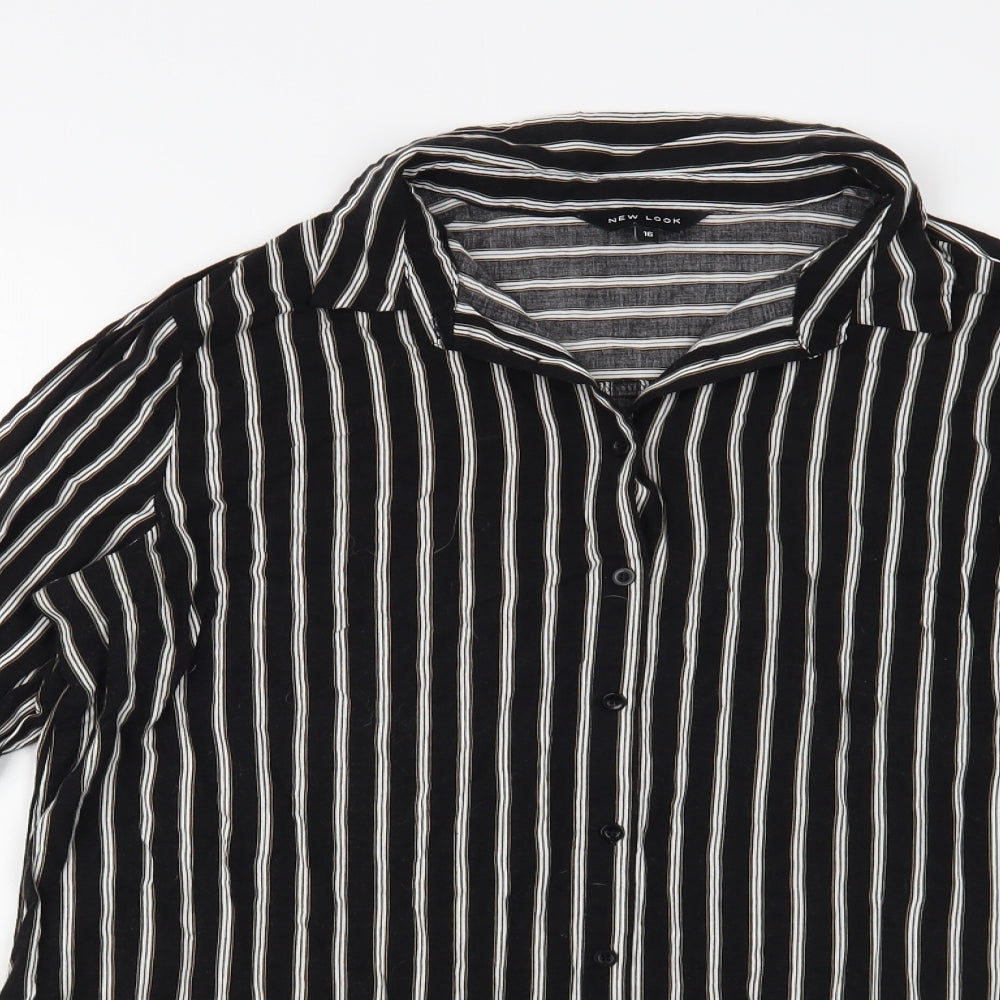 New Look Womens Black Striped Viscose Basic Button-Up Size 16 Collared