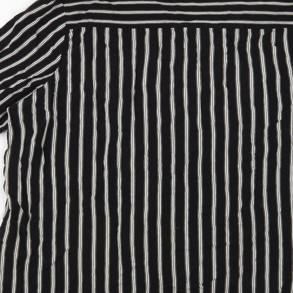 New Look Womens Black Striped Viscose Basic Button-Up Size 16 Collared