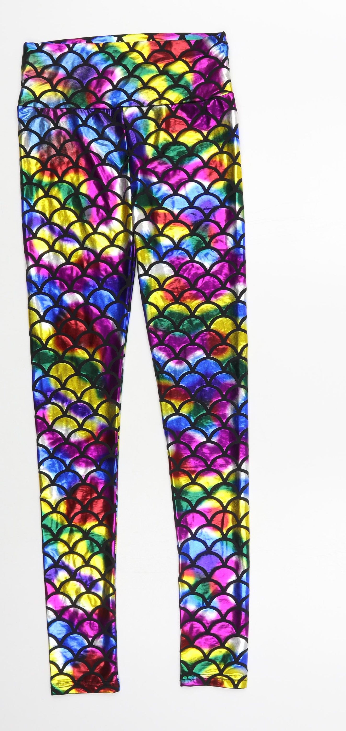 SheIn Womens Multicoloured Geometric Polyester Pedal Pusher Leggings Size M L29 in - Mermaid