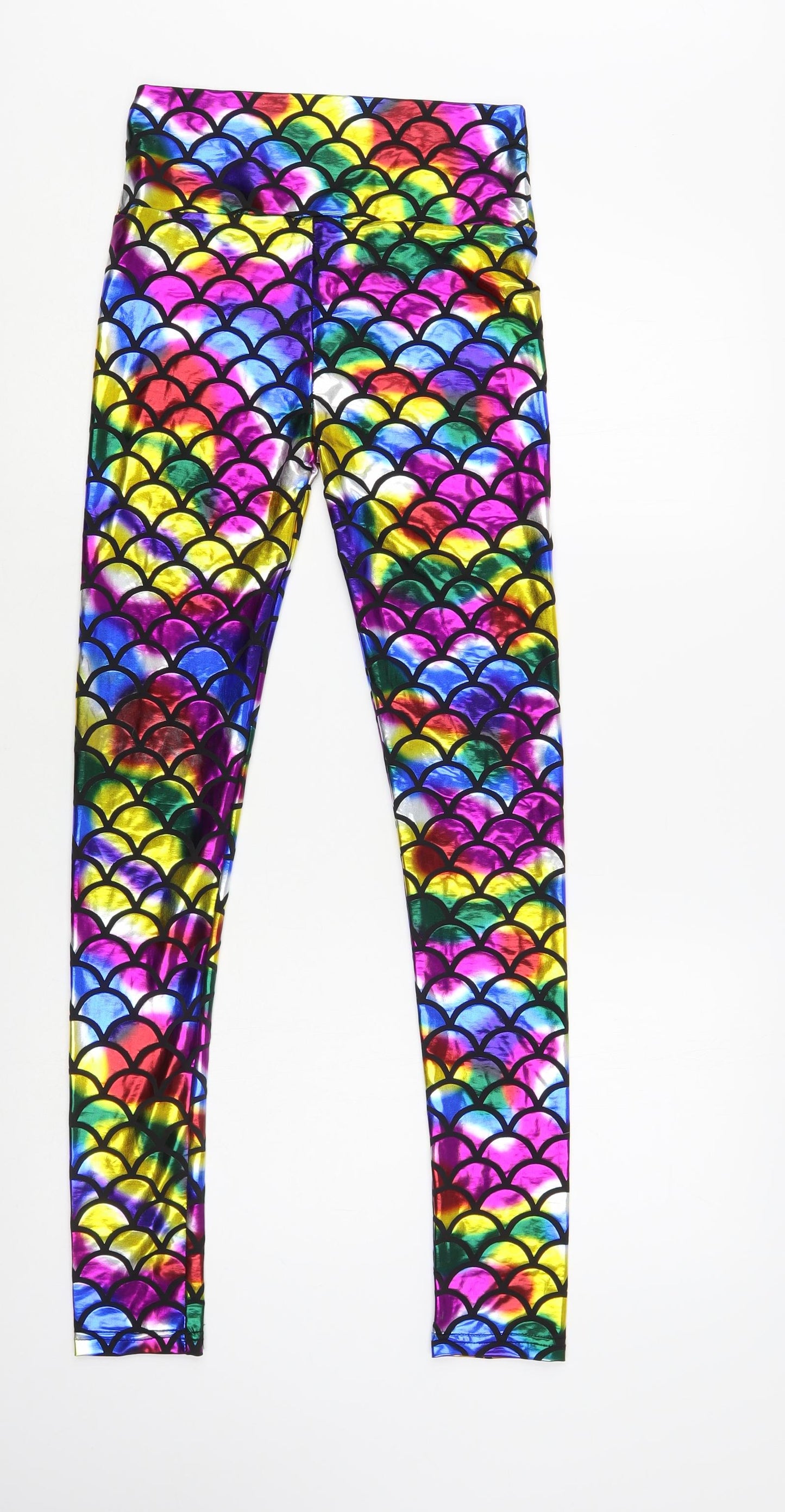 SheIn Womens Multicoloured Geometric Polyester Pedal Pusher Leggings Size M L29 in - Mermaid