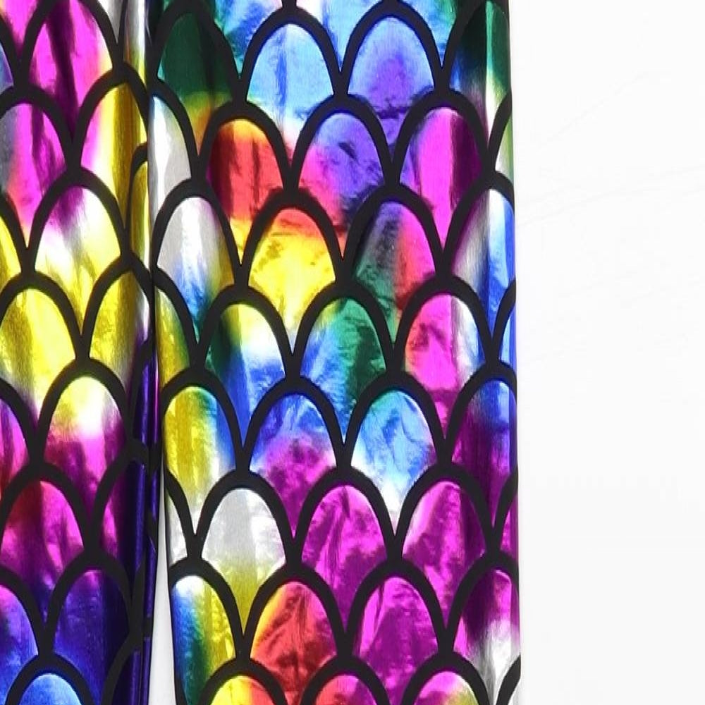 SheIn Womens Multicoloured Geometric Polyester Pedal Pusher Leggings Size M L29 in - Mermaid