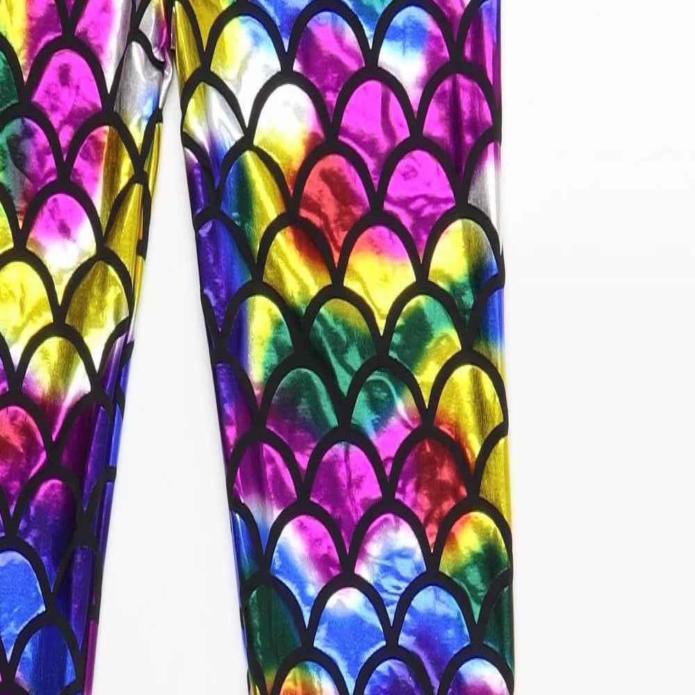 SheIn Womens Multicoloured Geometric Polyester Pedal Pusher Leggings Size M L29 in - Mermaid