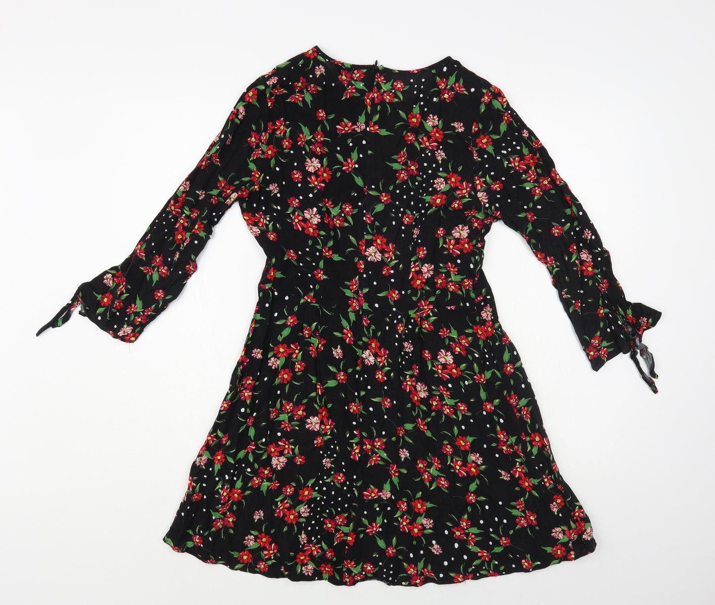 Papaya Womens Black Floral Viscose Fit & Flare Size 10 Round Neck Zip