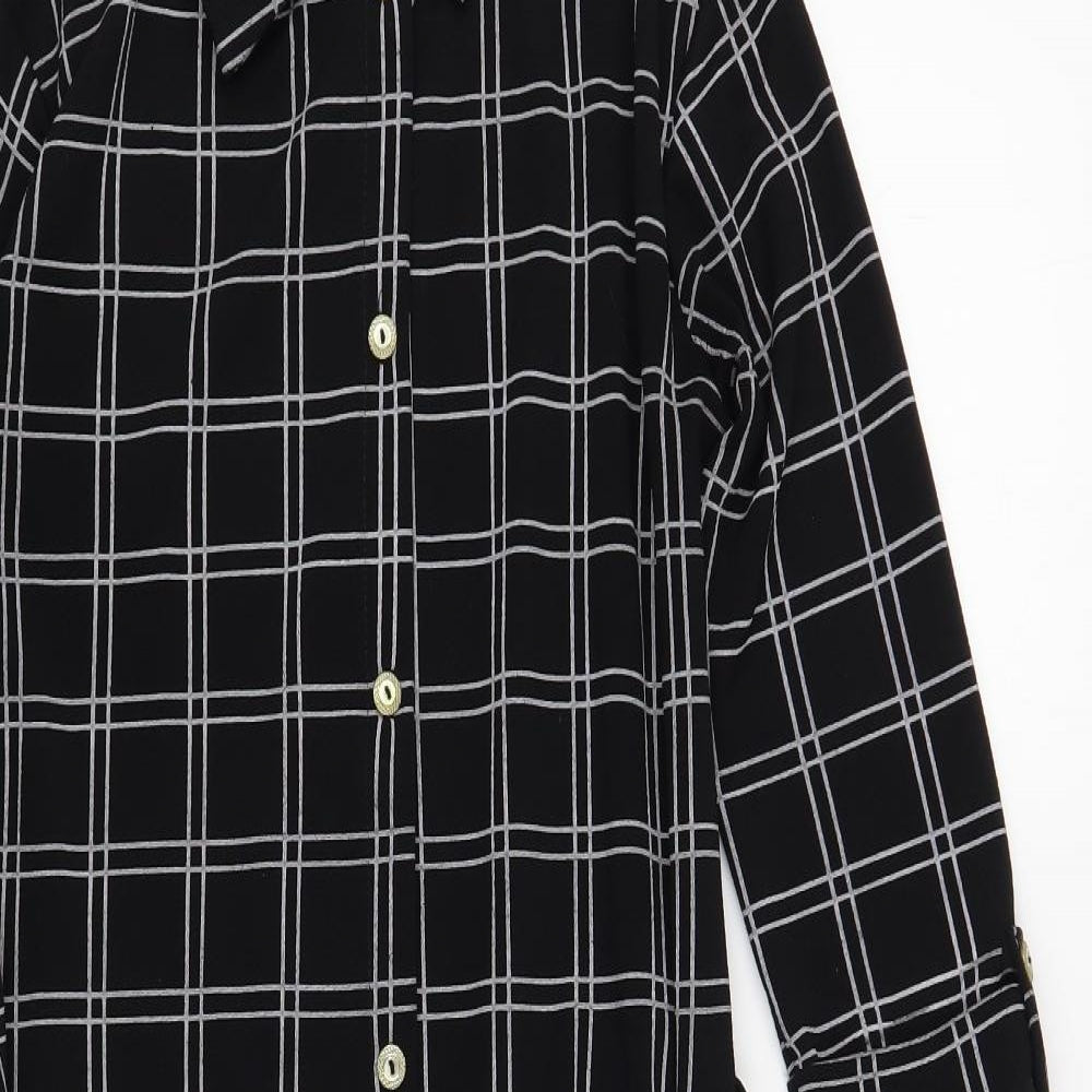 Miss Look Womens Black Check Polyester Shirt Dress Size 10 Collared Button