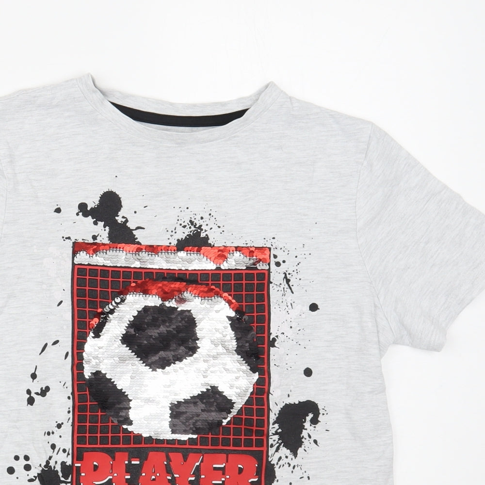 F&F Boys Grey Cotton Pullover T-Shirt Size 11-12 Years Crew Neck Pullover - Football