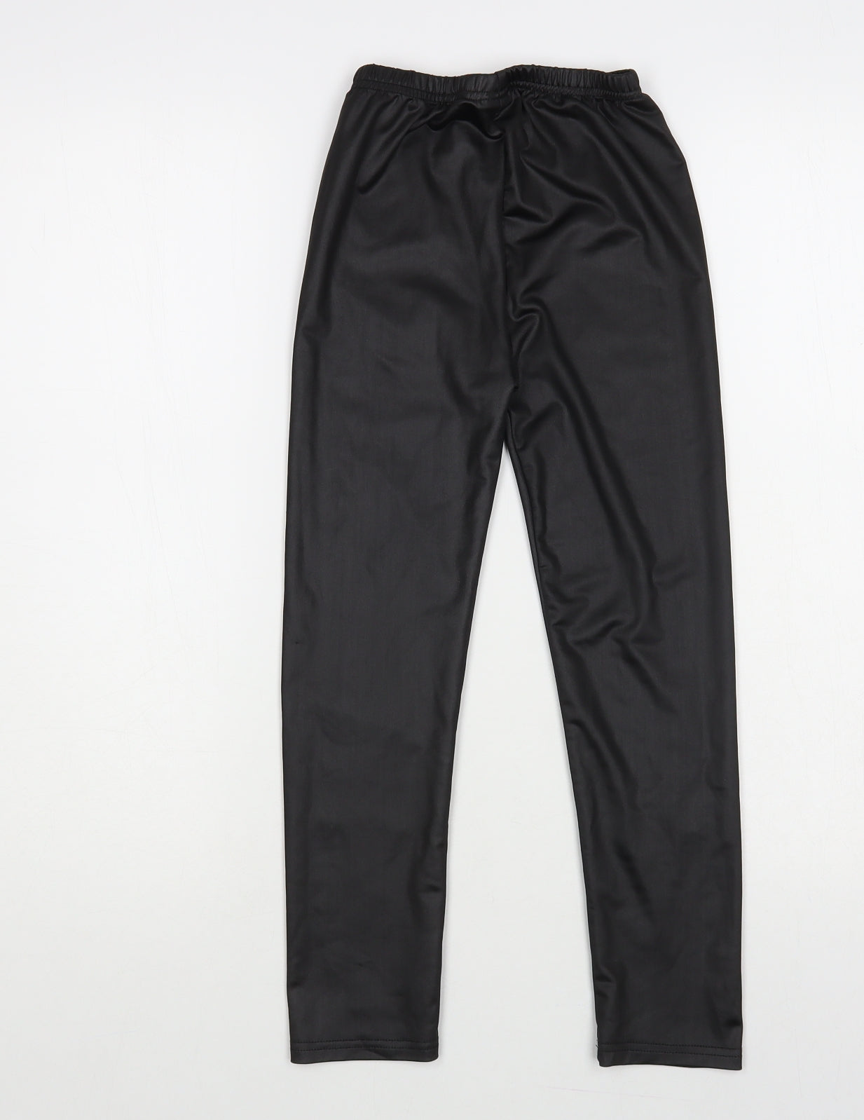 SheIn Girls Black Polyester Jogger Trousers Size 10 Years Regular Pullover - Faux Leather Leggings