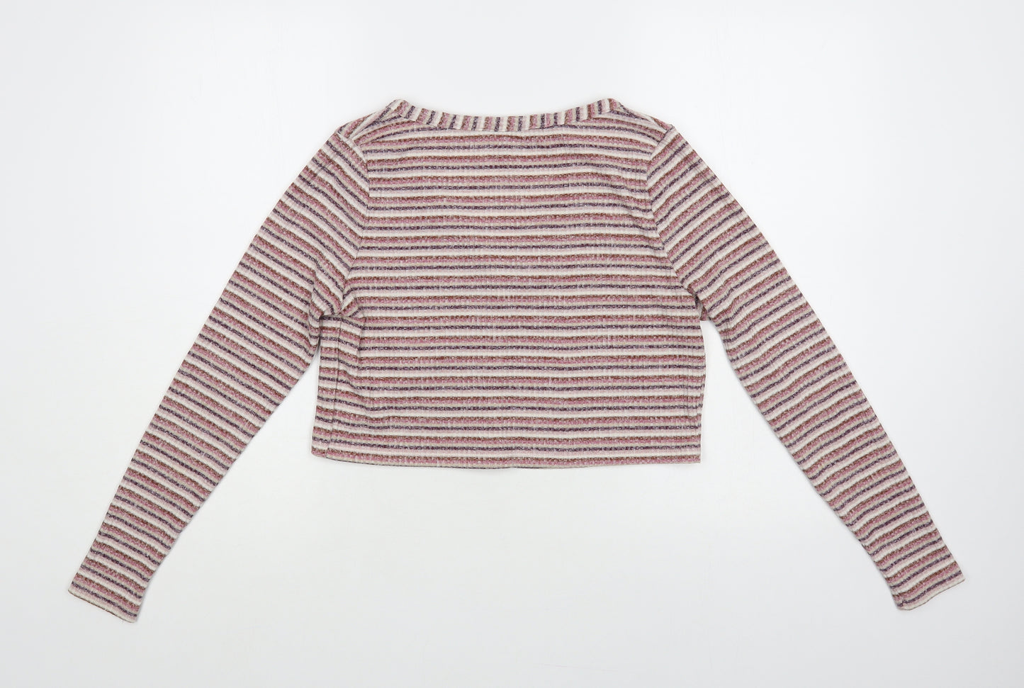 Primark Womens Purple V-Neck Striped Polyester Cardigan Jumper Size 10 - Cropped