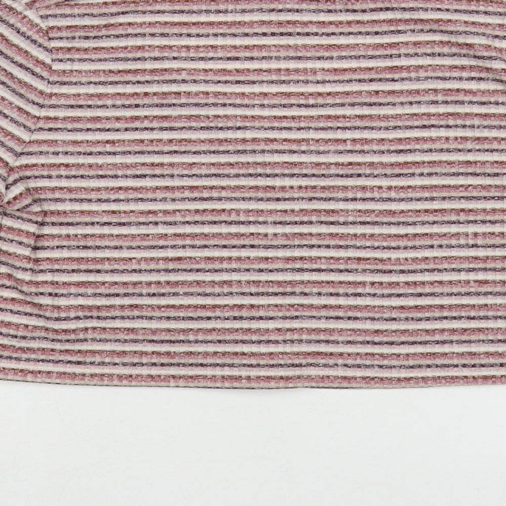 Primark Womens Purple V-Neck Striped Polyester Cardigan Jumper Size 10 - Cropped