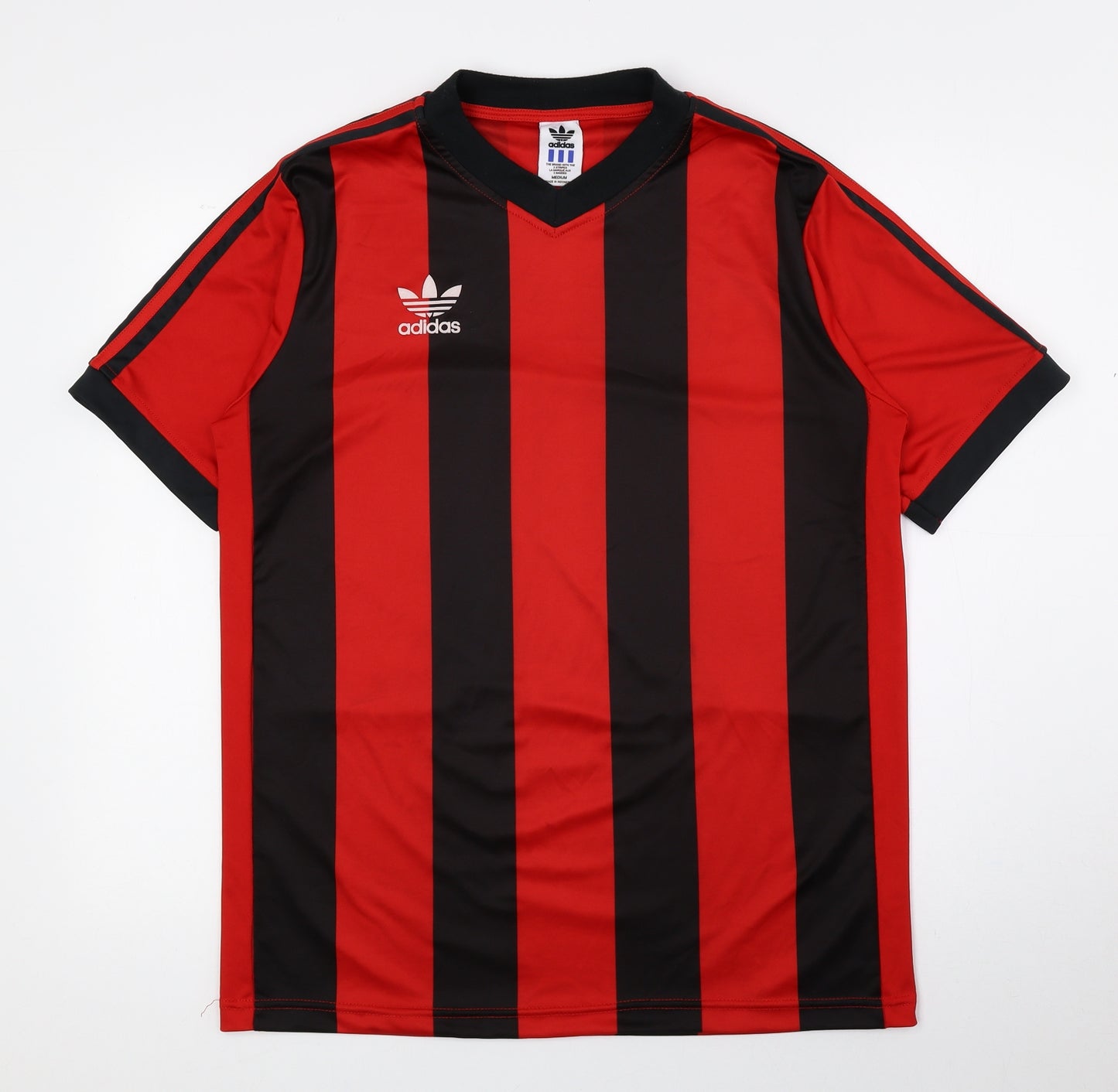 adidas Mens Multicoloured Striped Polyester T-Shirt Size M Crew Neck - ADIDAS, Red and Black Stripes
