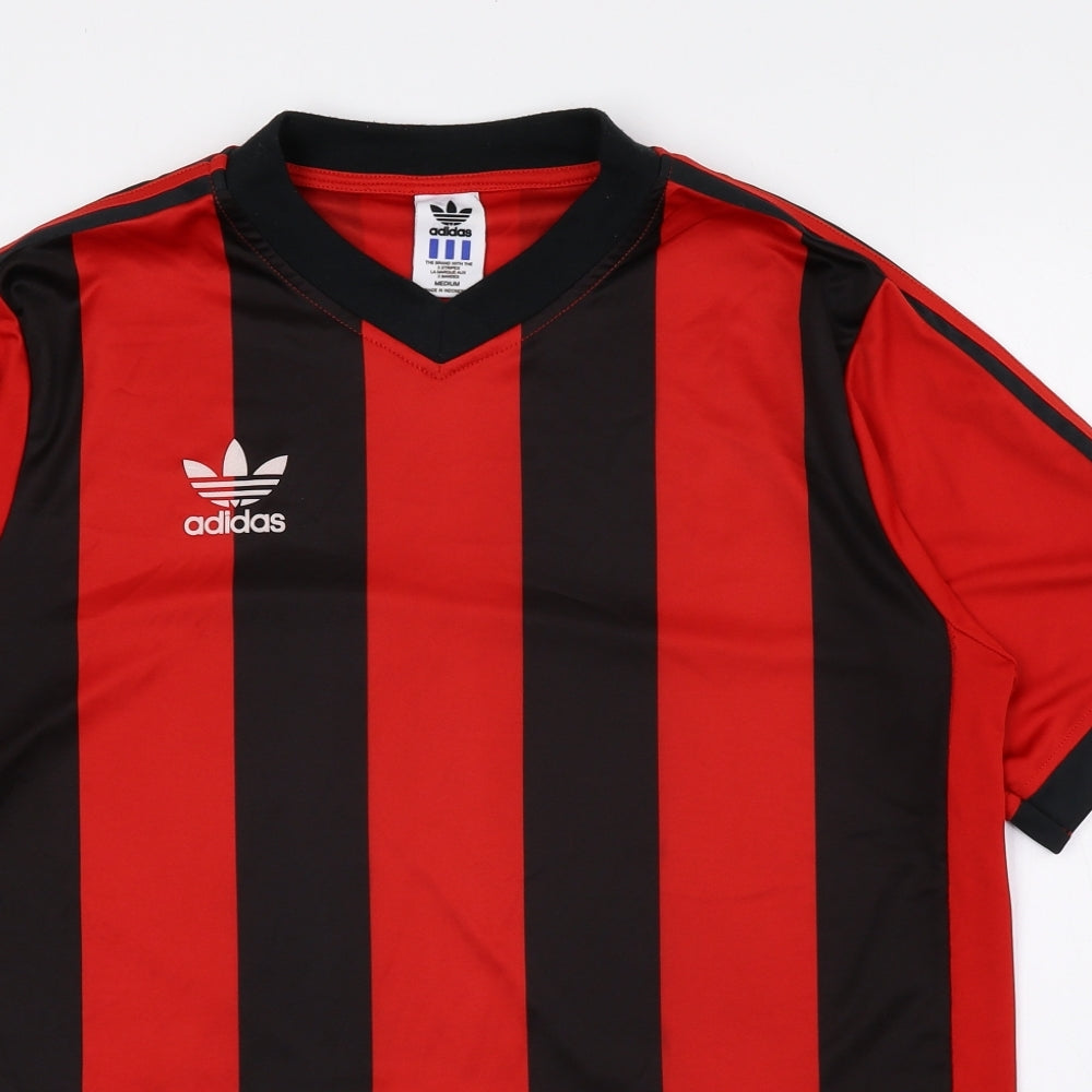 adidas Mens Multicoloured Striped Polyester T-Shirt Size M Crew Neck - ADIDAS, Red and Black Stripes