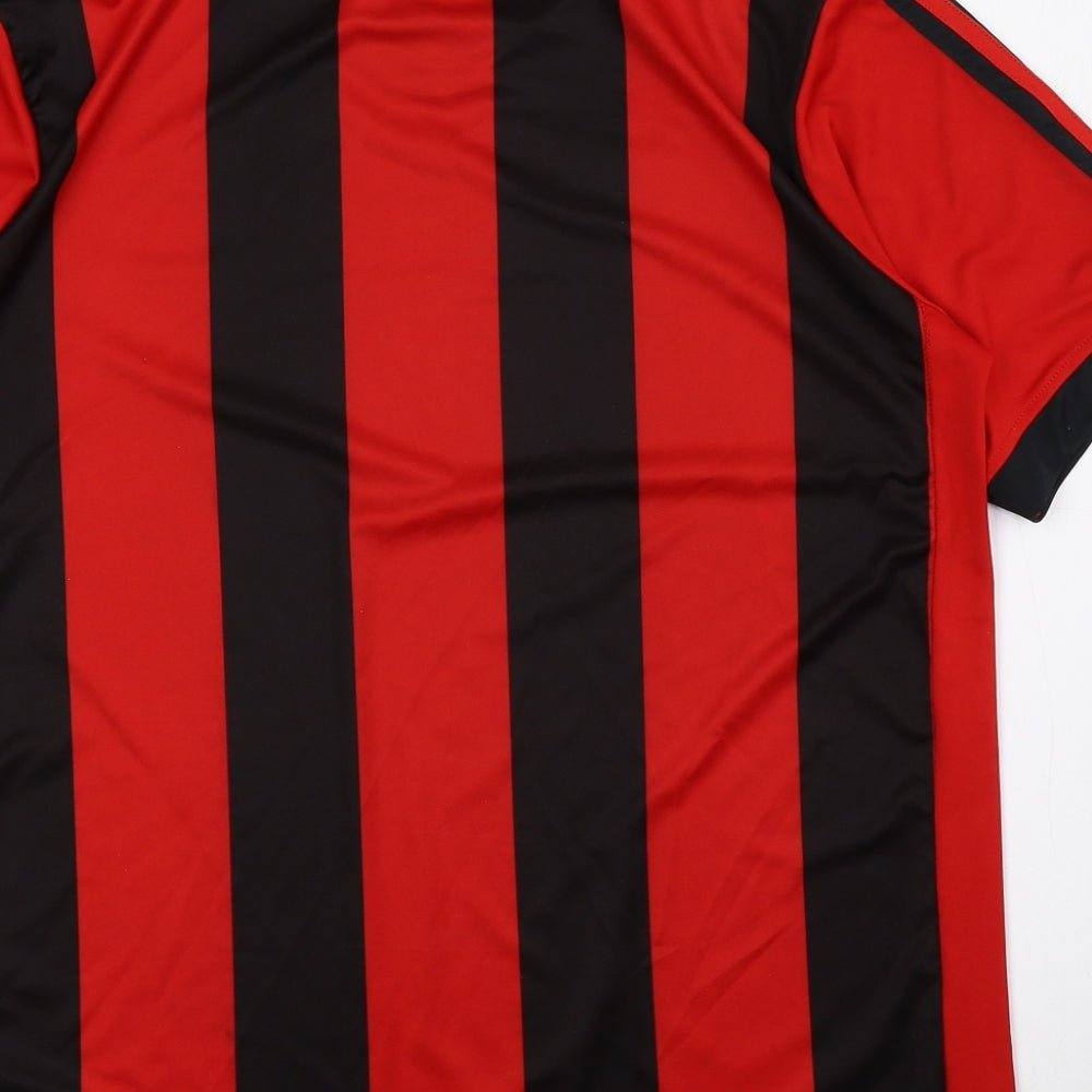 adidas Mens Multicoloured Striped Polyester T-Shirt Size M Crew Neck - ADIDAS, Red and Black Stripes