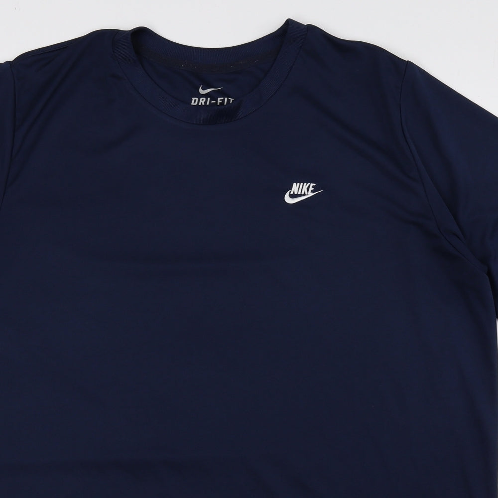 Nike Mens Blue Polyester T-Shirt Size XL Crew Neck - Nike, Logo, DRI-FIT
