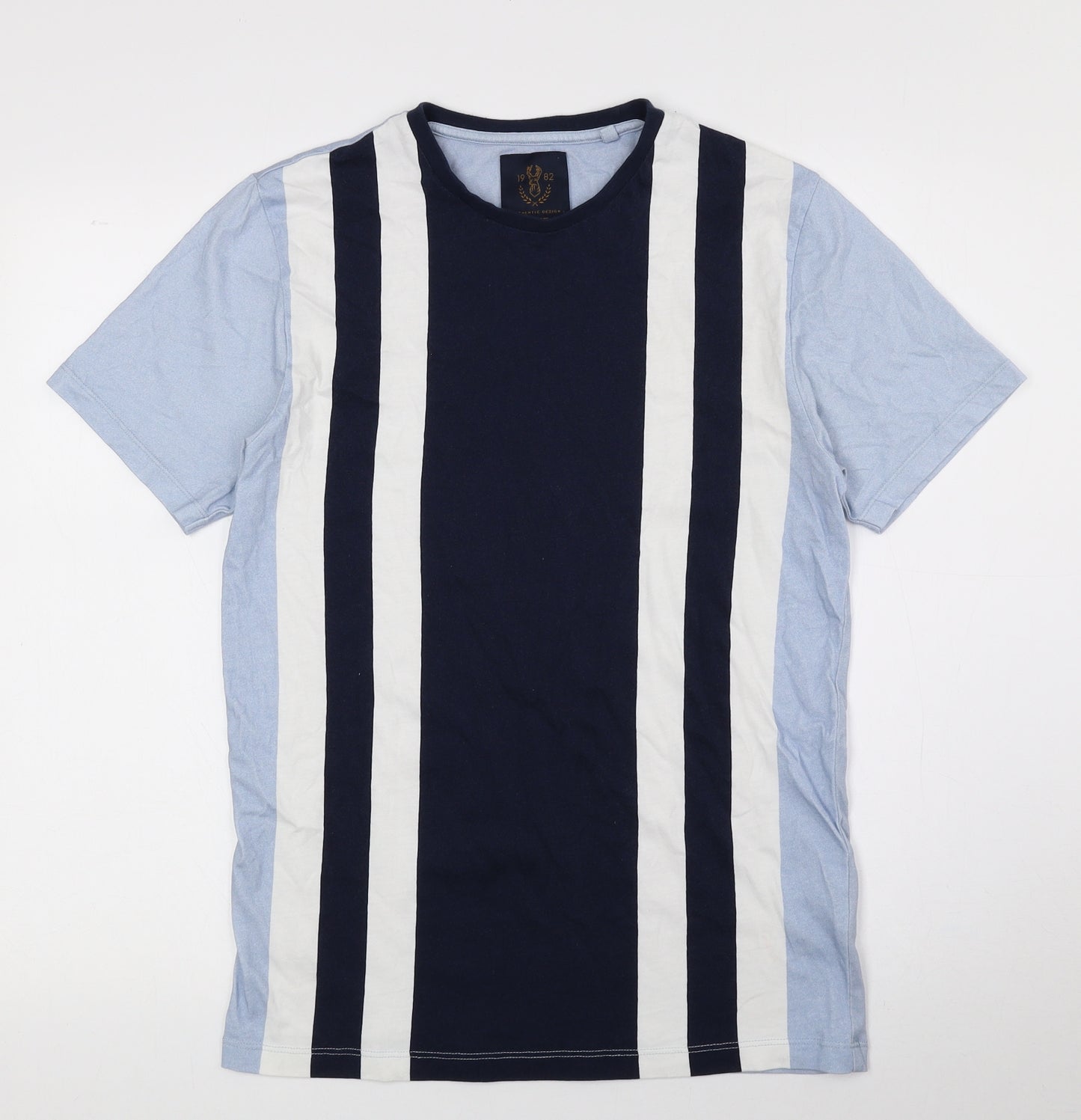 NEXT Mens Multicoloured Striped Cotton T-Shirt Size S Crew Neck - Blue, White, Navy