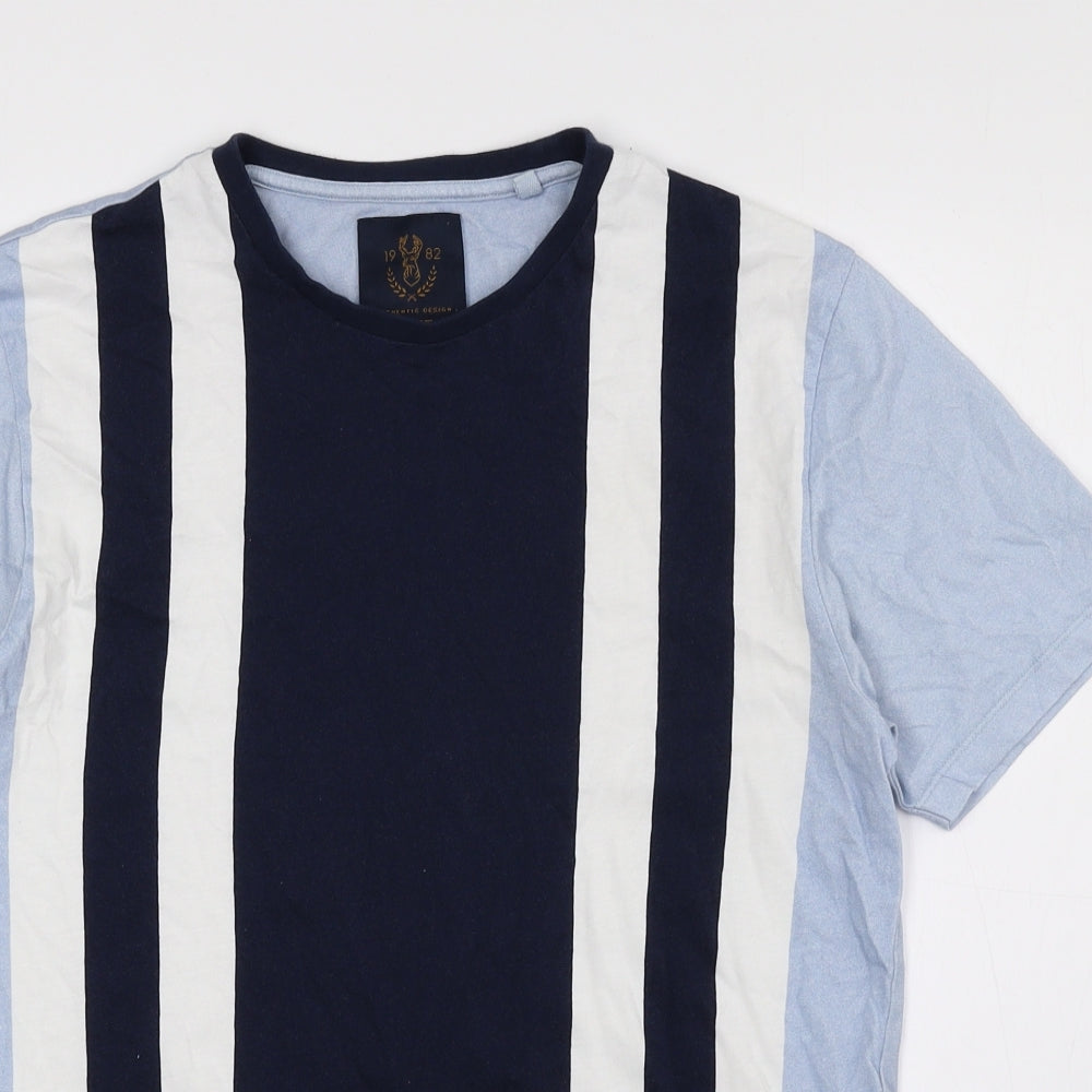 NEXT Mens Multicoloured Striped Cotton T-Shirt Size S Crew Neck - Blue, White, Navy