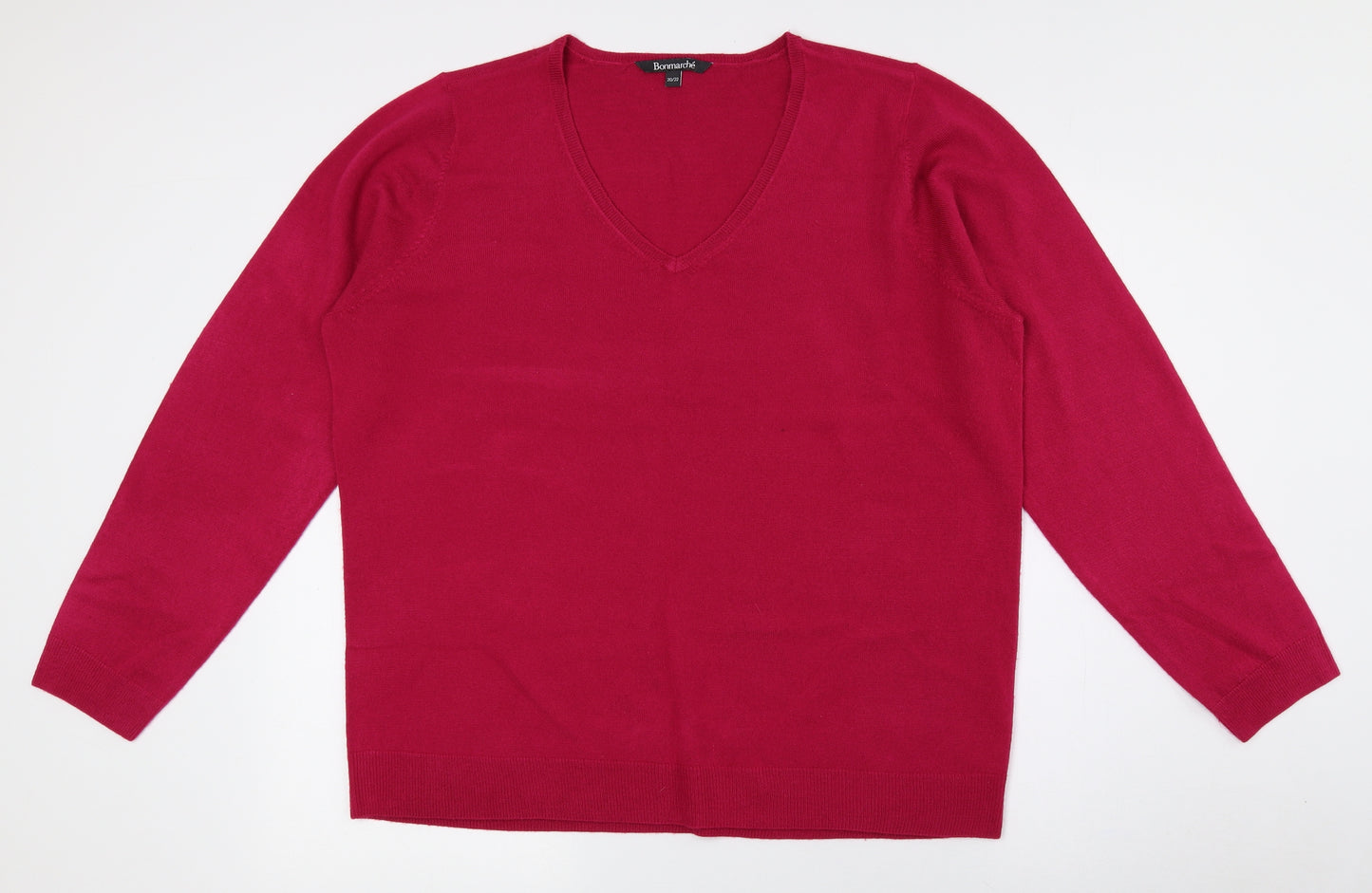 Bonmarché Womens Pink V-Neck Acrylic Pullover Jumper Size 20