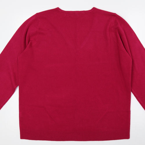 Bonmarché Womens Pink V-Neck Acrylic Pullover Jumper Size 20