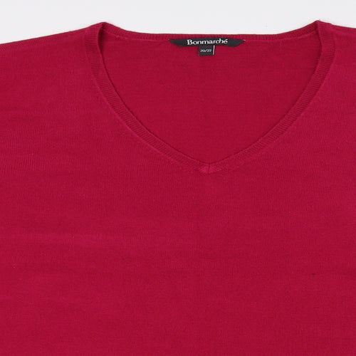 Bonmarché Womens Pink V-Neck Acrylic Pullover Jumper Size 20