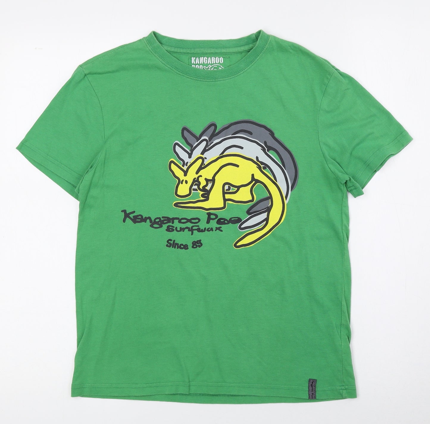 Kangaroo Boys Green Cotton Basic T-Shirt Size 9 Years Crew Neck Pullover - Kangaroos